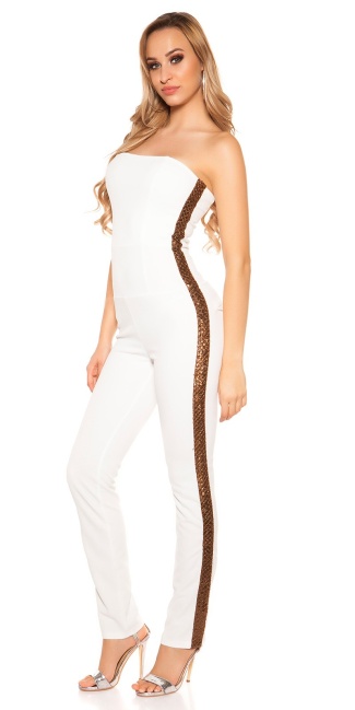 Bandeau Overall with sequins Cream